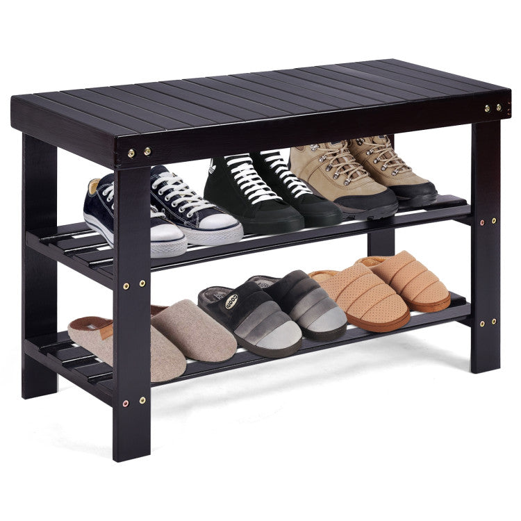 Three-Tier Bamboo Shoe Rack Bench