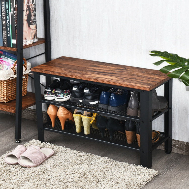 Three-Tier Industrial Shoe Rack Bench